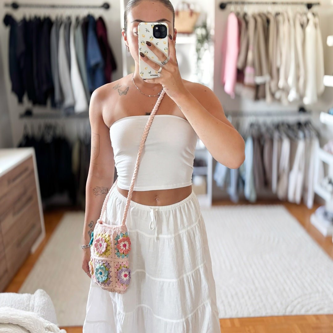 Crossbody Tas Dames | Gehaakt Bloemen | Roze Paars Groen-Boutique Moda