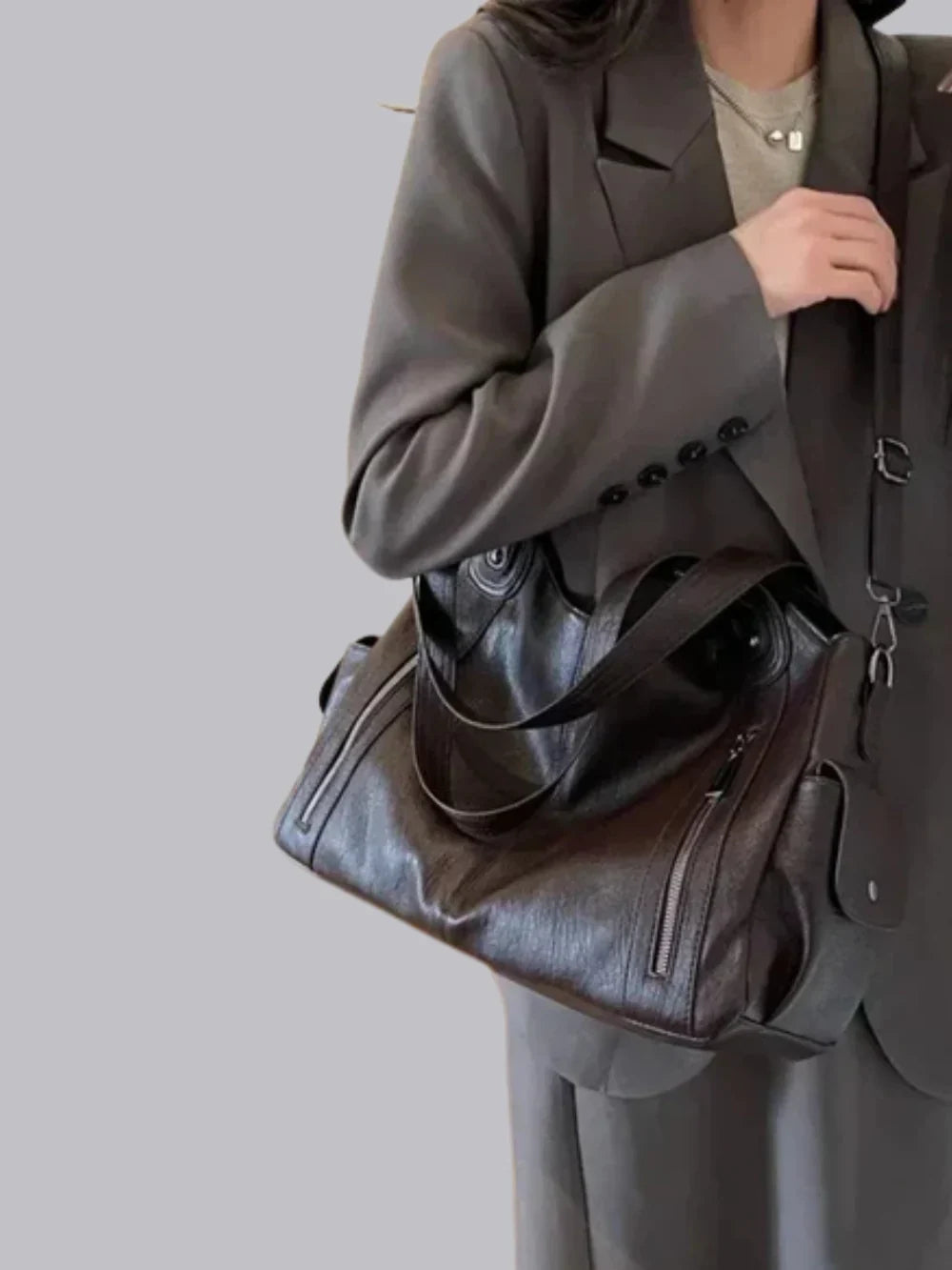 Dakota Schoudertas Dames – Grote Vegan Leren Tas met Crossbody Band-Boutique Moda