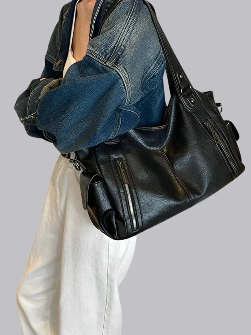 Dakota Schoudertas Dames – Grote Vegan Leren Tas met Crossbody Band-Boutique Moda