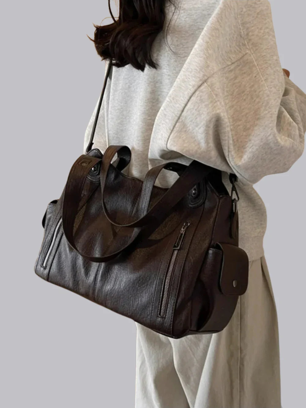 Dakota Schoudertas Dames – Grote Vegan Leren Tas met Crossbody Band-Boutique Moda
