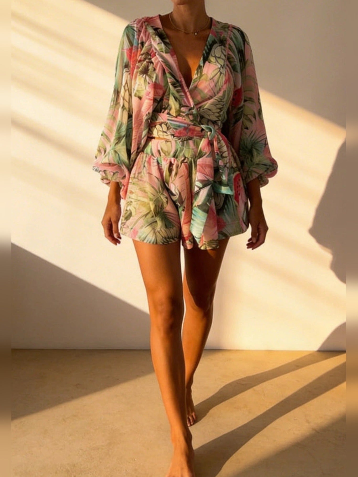 Dames Tweedelige Set - Wikkelblouse en Mini Shorts Zomerset-Boutique Moda