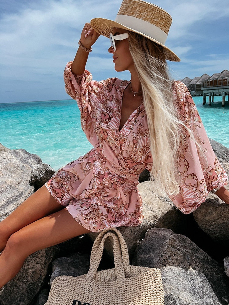 Dames Tweedelige Set - Wikkelblouse en Mini Shorts Zomerset-Boutique Moda
