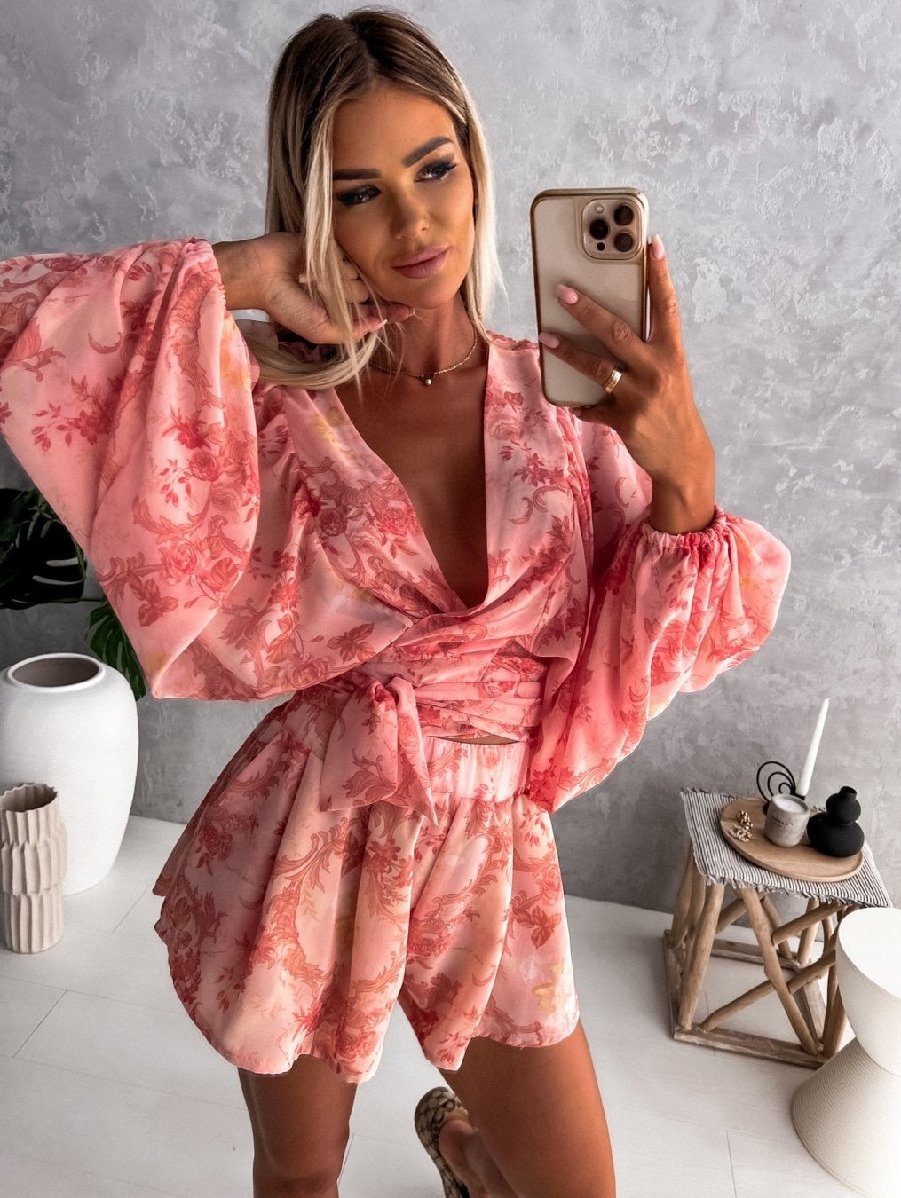 Dames Tweedelige Set - Wikkelblouse en Mini Shorts Zomerset-Boutique Moda