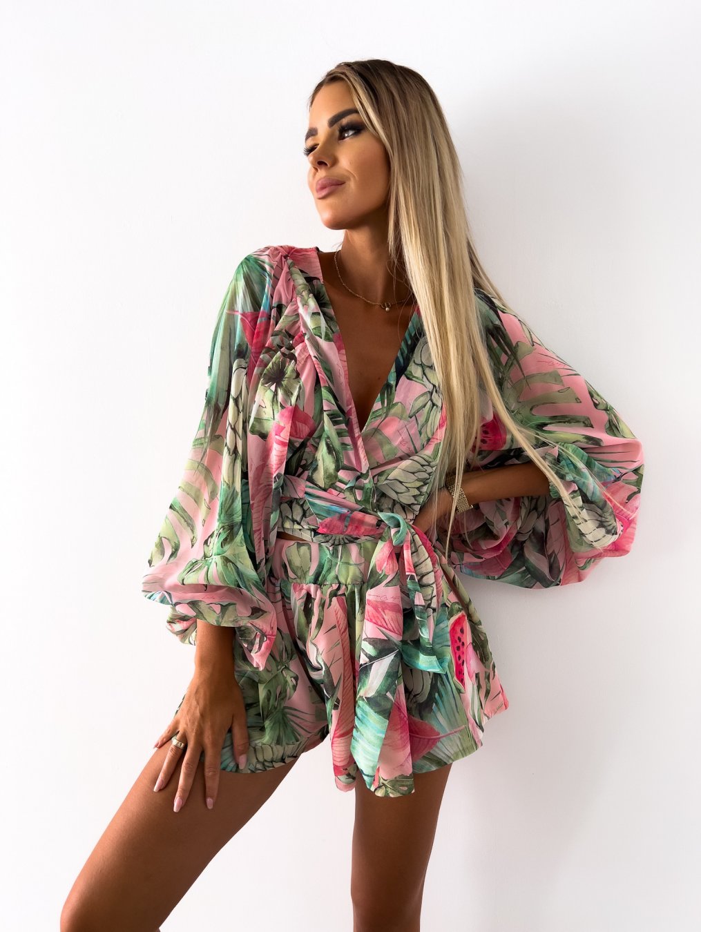 Dames Tweedelige Set - Wikkelblouse en Mini Shorts Zomerset-Boutique Moda