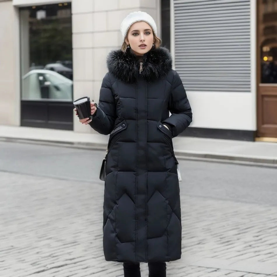Dames lang pufferjack - Bontkraag - Gewatteerd - Winterjas - Dames lange overjas-Boutique Moda