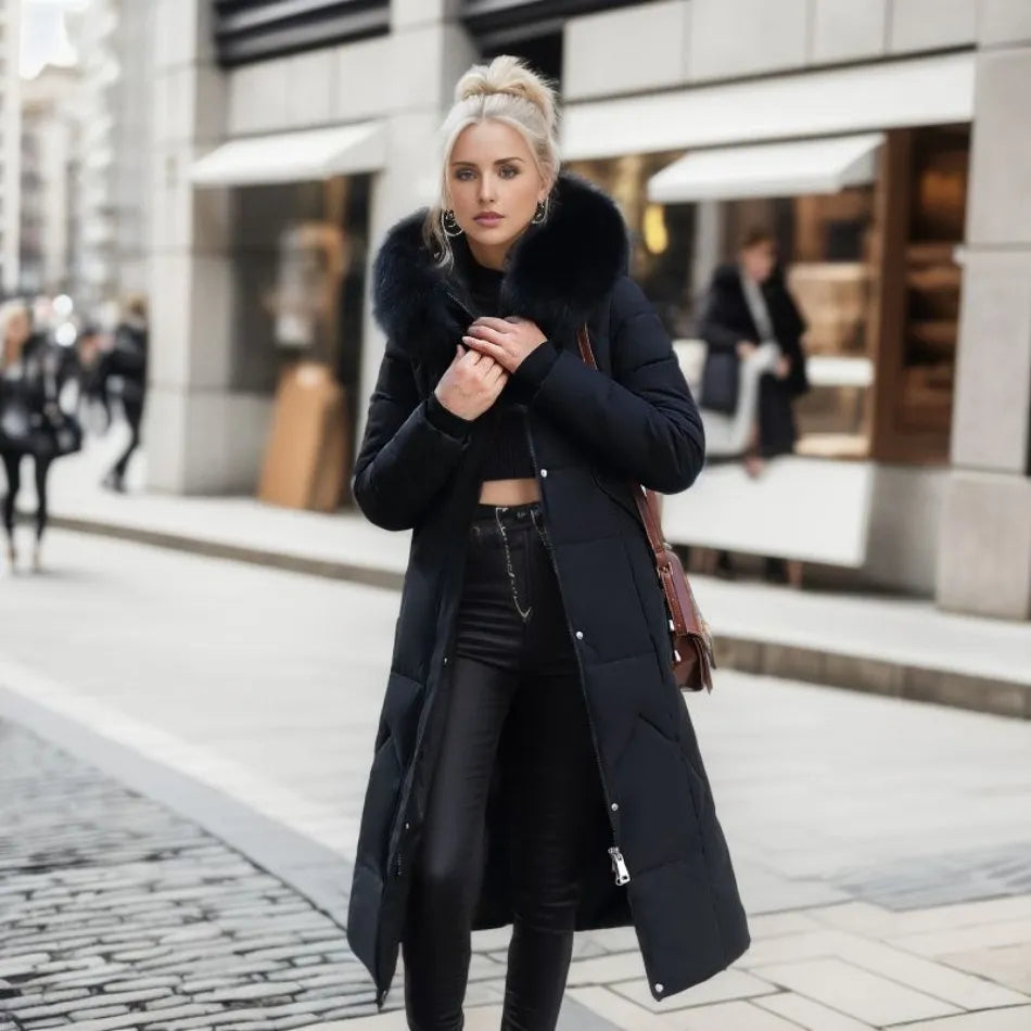 Dames lang pufferjack - Bontkraag - Gewatteerd - Winterjas - Dames lange overjas-Boutique Moda