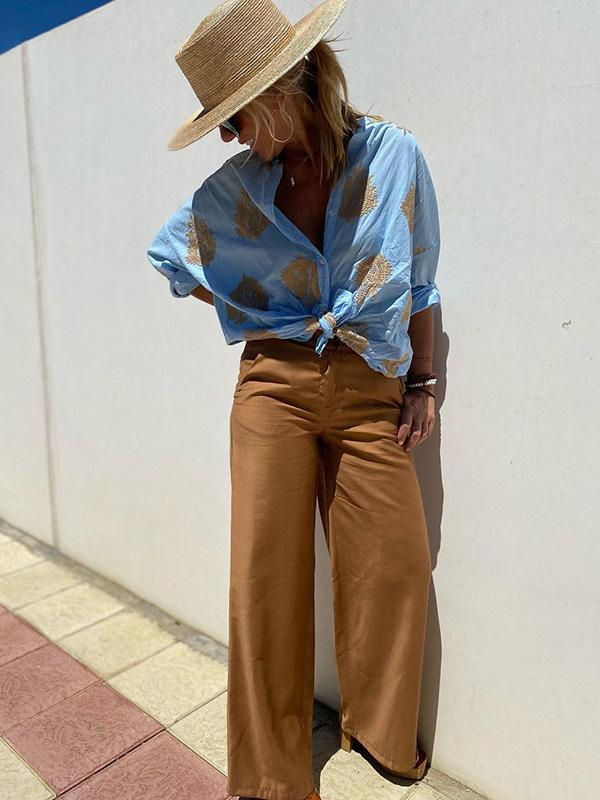 Damesknoopblouse - Boho - Los model - Shirt met lange mouwen - Dameslinnen overhemd-Boutique Moda