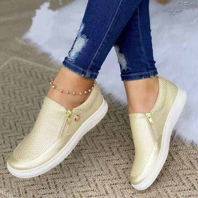 Damessneakers van Mesh - Casual Platte Schoenen met Rits aan de Zijkant-Boutique Moda