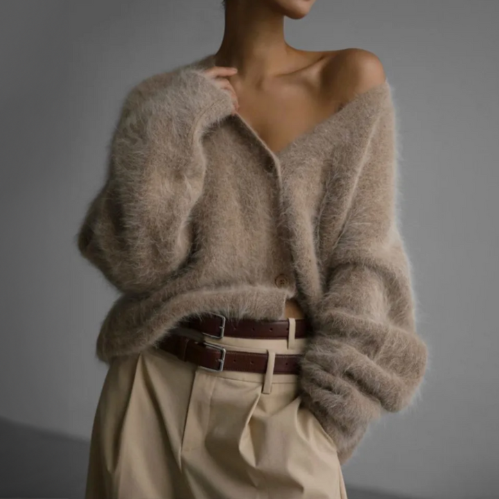 Damesvest | Pluizig | Knoopsluiting | Gebreid vest | Oversized vest