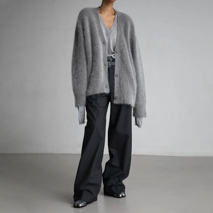 Damesvest | Pluizig | Knoopsluiting | Gebreid vest | Oversized vest