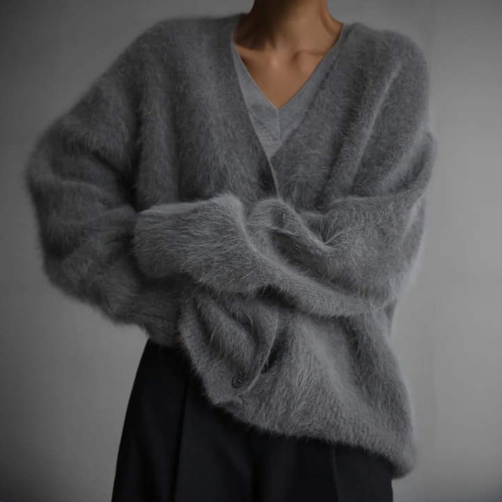 Damesvest | Pluizig | Knoopsluiting | Gebreid vest | Oversized vest
