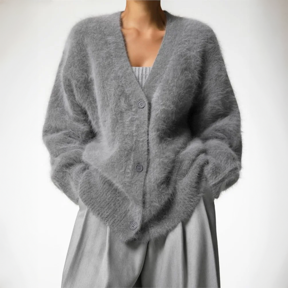 Damesvest | Pluizig | Knoopsluiting | Gebreid vest | Oversized vest