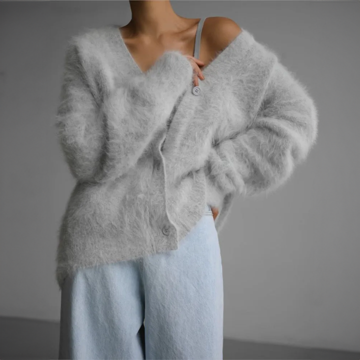Damesvest | Pluizig | Knoopsluiting | Gebreid vest | Oversized vest