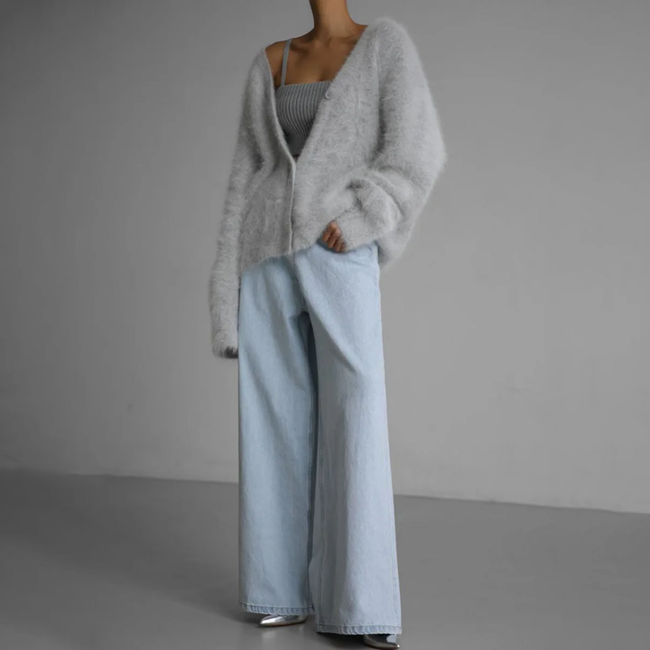 Damesvest | Pluizig | Knoopsluiting | Gebreid vest | Oversized vest