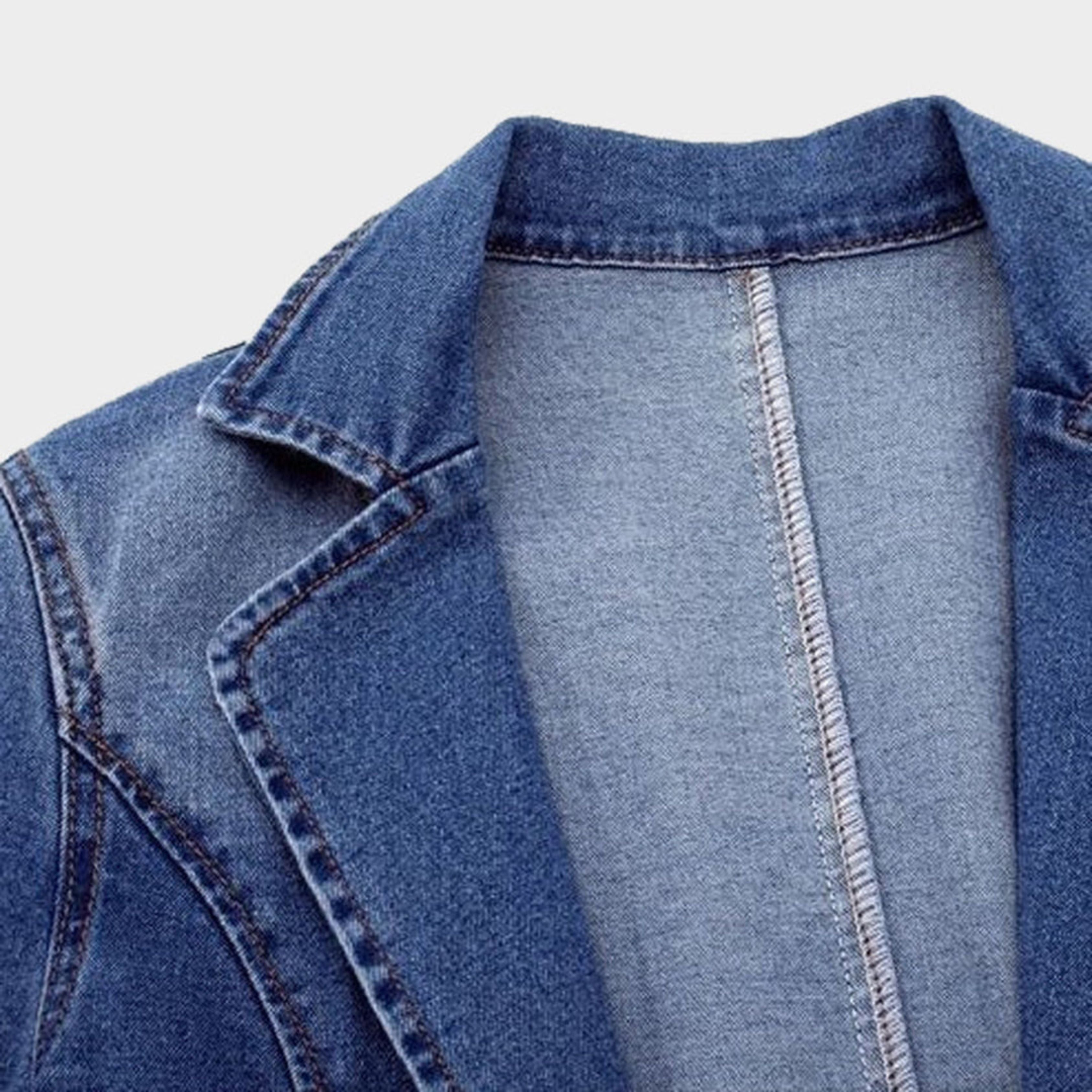 Denim Blazer - Casual Loose Fit Single Breasted Denim Blazerjack voor dames-Boutique Moda