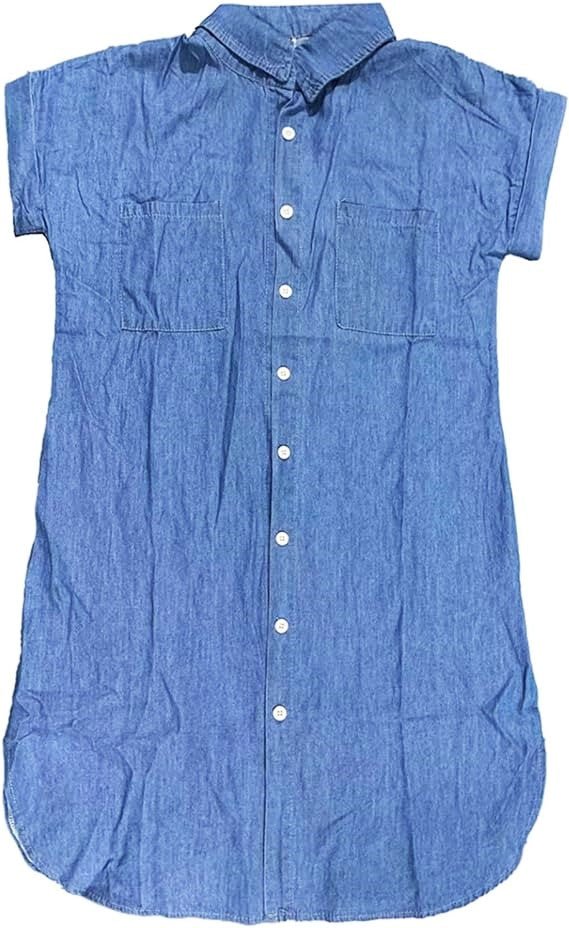 Denim Jurk - Korte Mouw - Los model - Overhemd Jurk - Button-Up Jurk-Boutique Moda