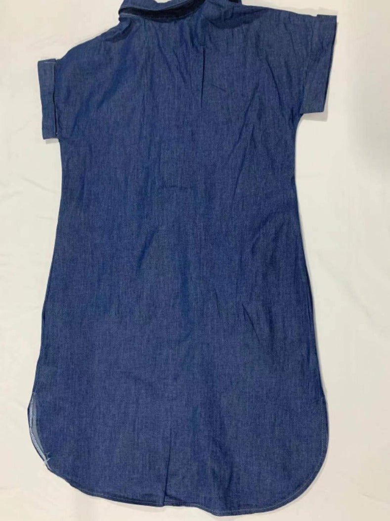 Denim Jurk - Korte Mouw - Los model - Overhemd Jurk - Button-Up Jurk-Boutique Moda