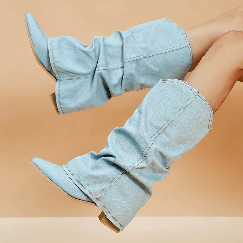 Denimlaarzen | Dameslaarzen met hak en puntige teen