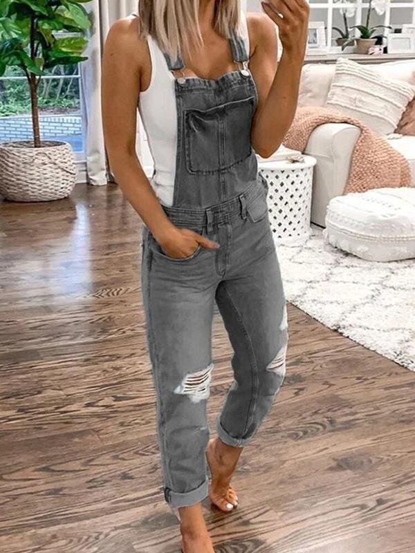 Denim Overalls - Ripped - Mouwloos - Denim tuinbroek - Jumpsuit Denim voor Dames-Boutique Moda