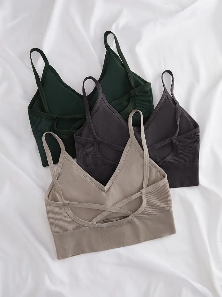 Diantha Beha Set | 3-Delige Geribbelde Draadloze Bralette Set-Boutique Moda