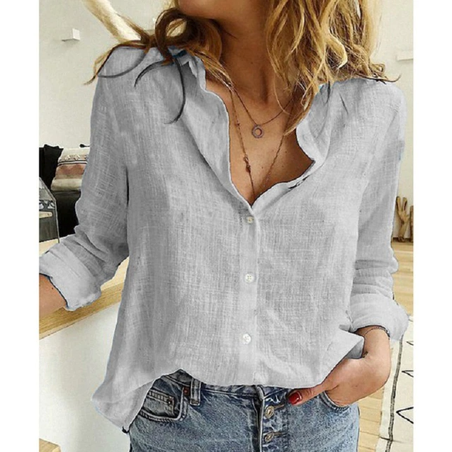 Doorknoopblouse | Met Kraag | Lichtgewicht | Dames Blouse met Lange Mouwen-Boutique Moda