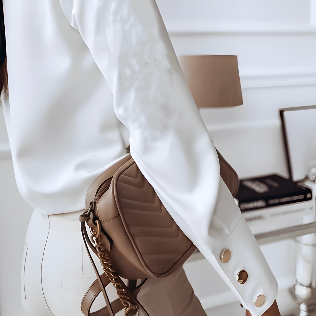 Elegante Blouse - Damesblouse met lange mouwen en knoopsluiting van satijn-Boutique Moda