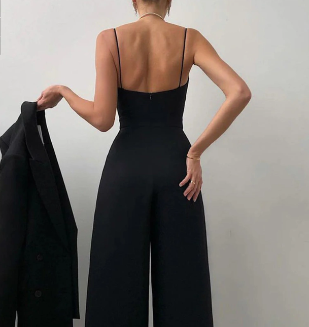 Elegante jumpsuit - Dames mouwloze geplooide jumpsuit met wijde pijpen voor feestjes-Boutique Moda