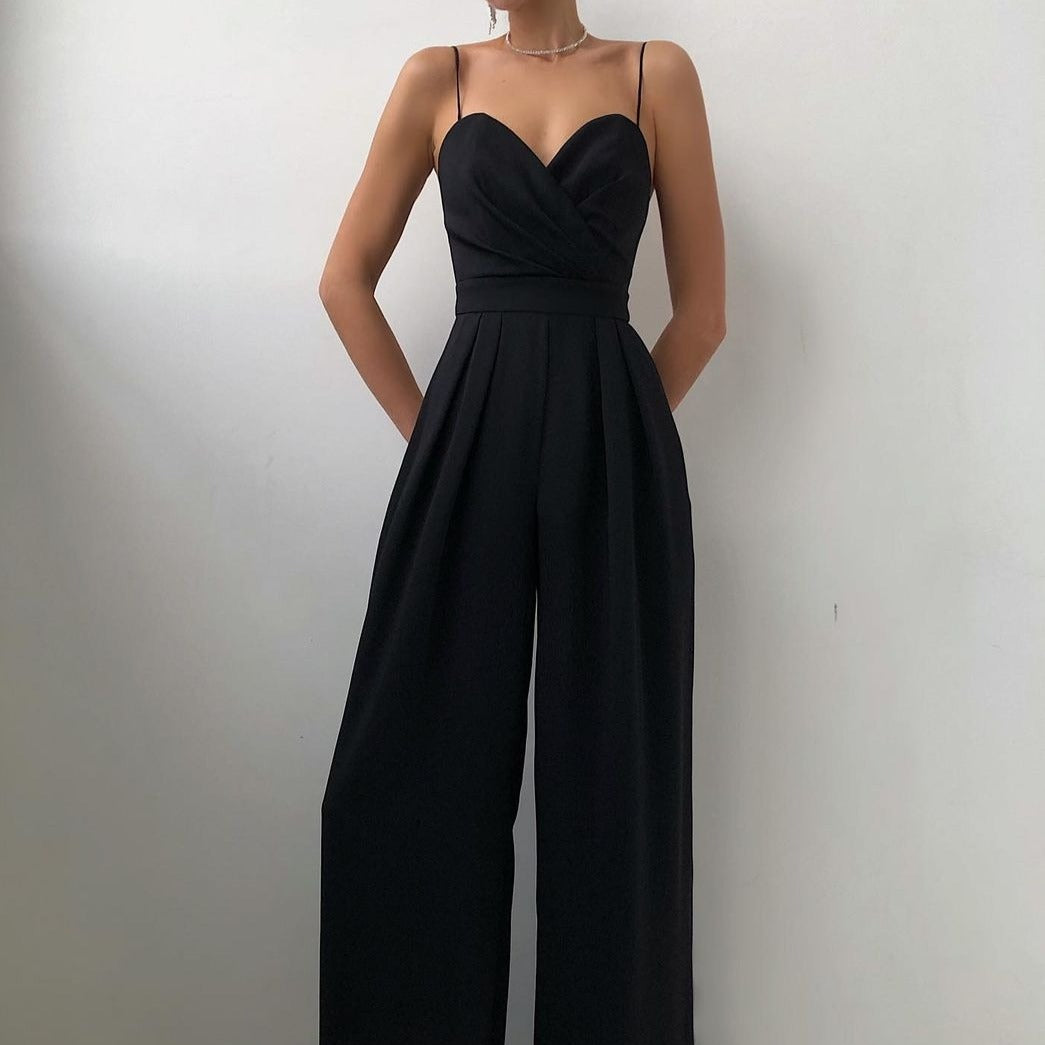Elegante jumpsuit - Dames mouwloze geplooide jumpsuit met wijde pijpen voor feestjes-Boutique Moda