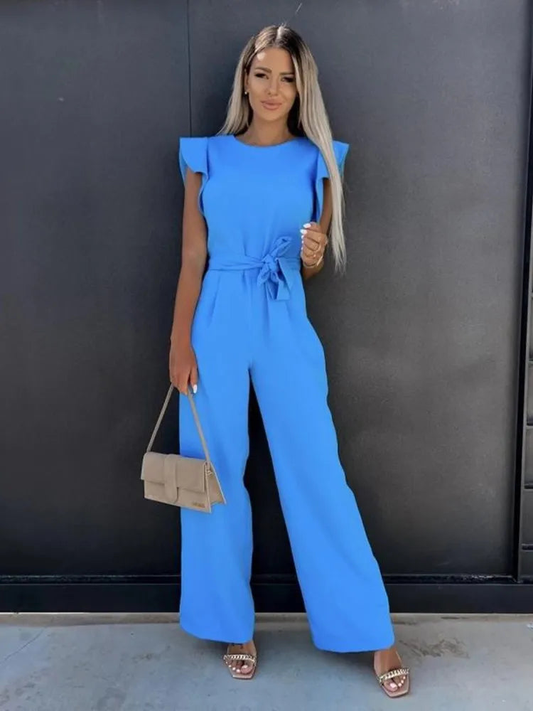 Elegante jumpsuit | Mouwloos | Strikt in de taille | Jumpsuit met wijde pijpen | Zomerse jumpsuit-Boutique Moda