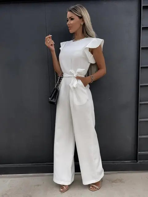 Elegante jumpsuit | Mouwloos | Strikt in de taille | Jumpsuit met wijde pijpen | Zomerse jumpsuit-Boutique Moda