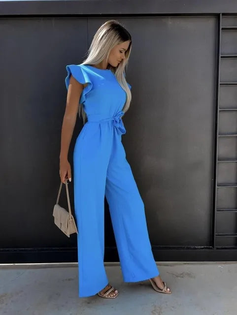 Elegante jumpsuit | Mouwloos | Strikt in de taille | Jumpsuit met wijde pijpen | Zomerse jumpsuit-Boutique Moda