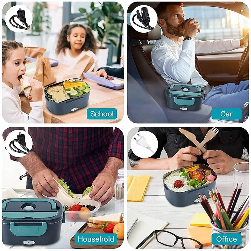 Elektrische Lunchbox RVS | Verwarmde Broodtrommel | 12V Auto en 220V-Boutique Moda