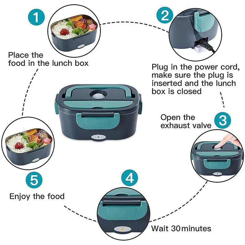 Elektrische Lunchbox RVS | Verwarmde Broodtrommel | 12V Auto en 220V-Boutique Moda