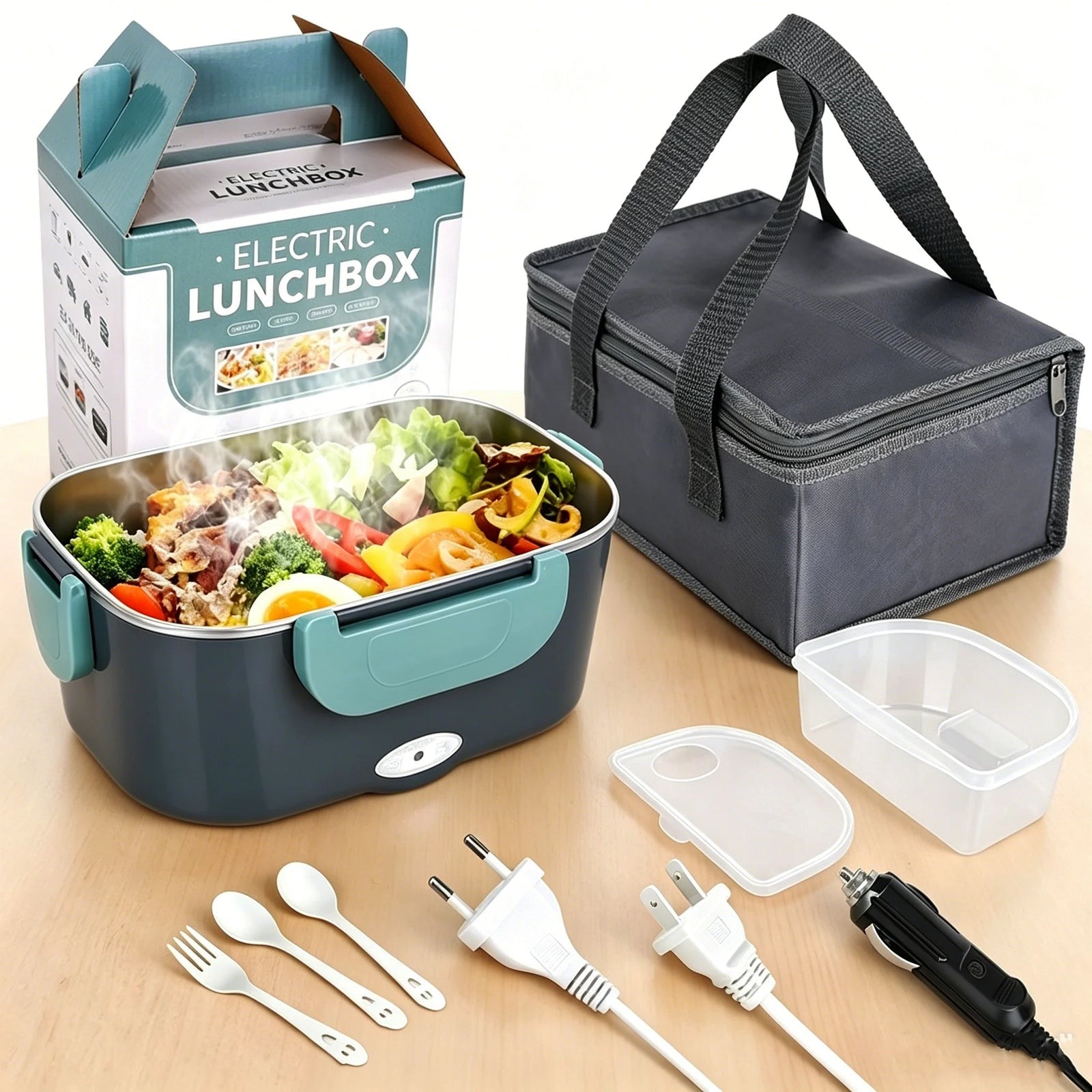 Elektrische Lunchbox RVS | Verwarmde Broodtrommel | 12V Auto en 220V-Boutique Moda