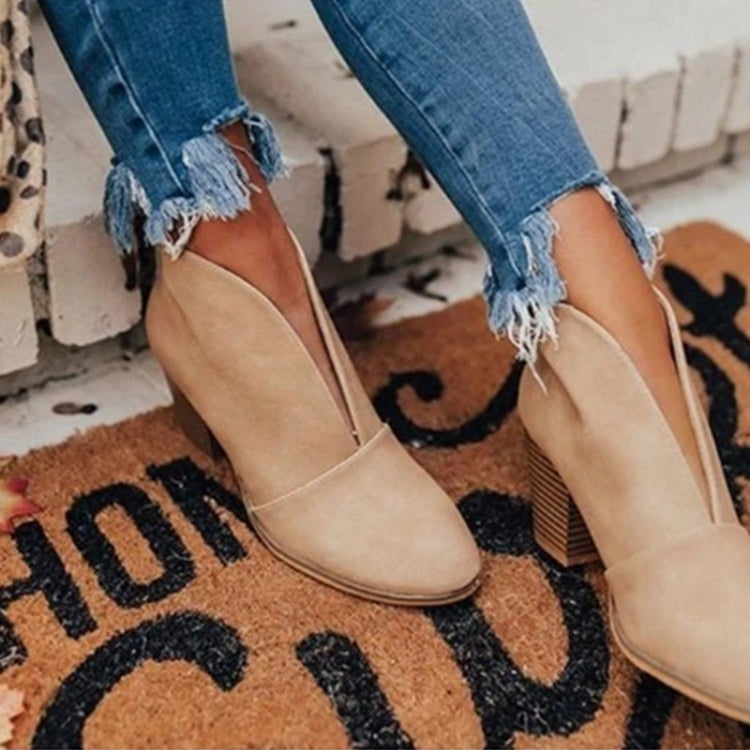 Enkellaarsjes - Middelhoge hak - Blokhak - Laarzen met hak - Dameslaarzen-Boutique Moda