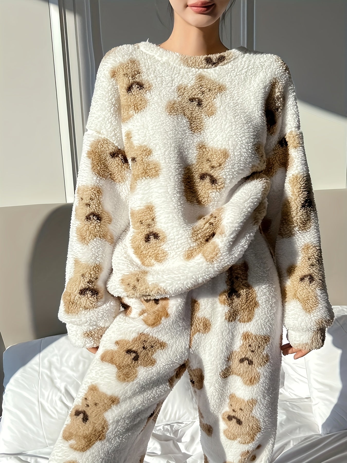 Fleece Pyjama - Teddybeer - Lange Mouw - Fluffy Pyjama - Winterpyjama voor Vrouwen-Boutique Moda