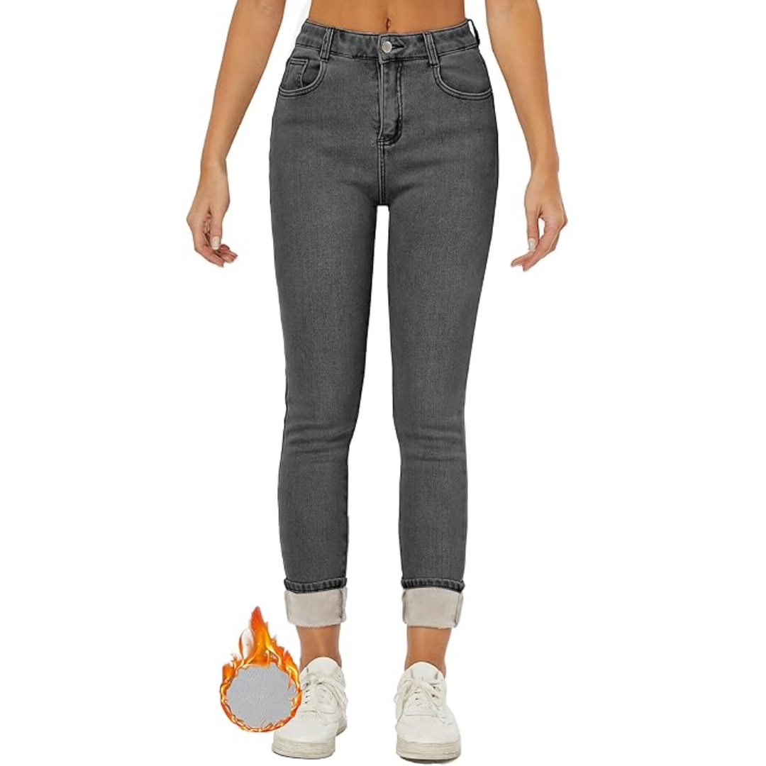Fleece gevoerde jeans - Hoge taille - Winter - Skinny jeans - Damesjeans-Boutique Moda