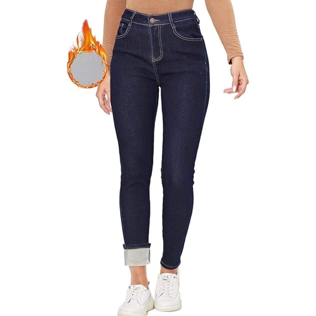 Fleece gevoerde jeans - Hoge taille - Winter - Skinny jeans - Damesjeans-Boutique Moda