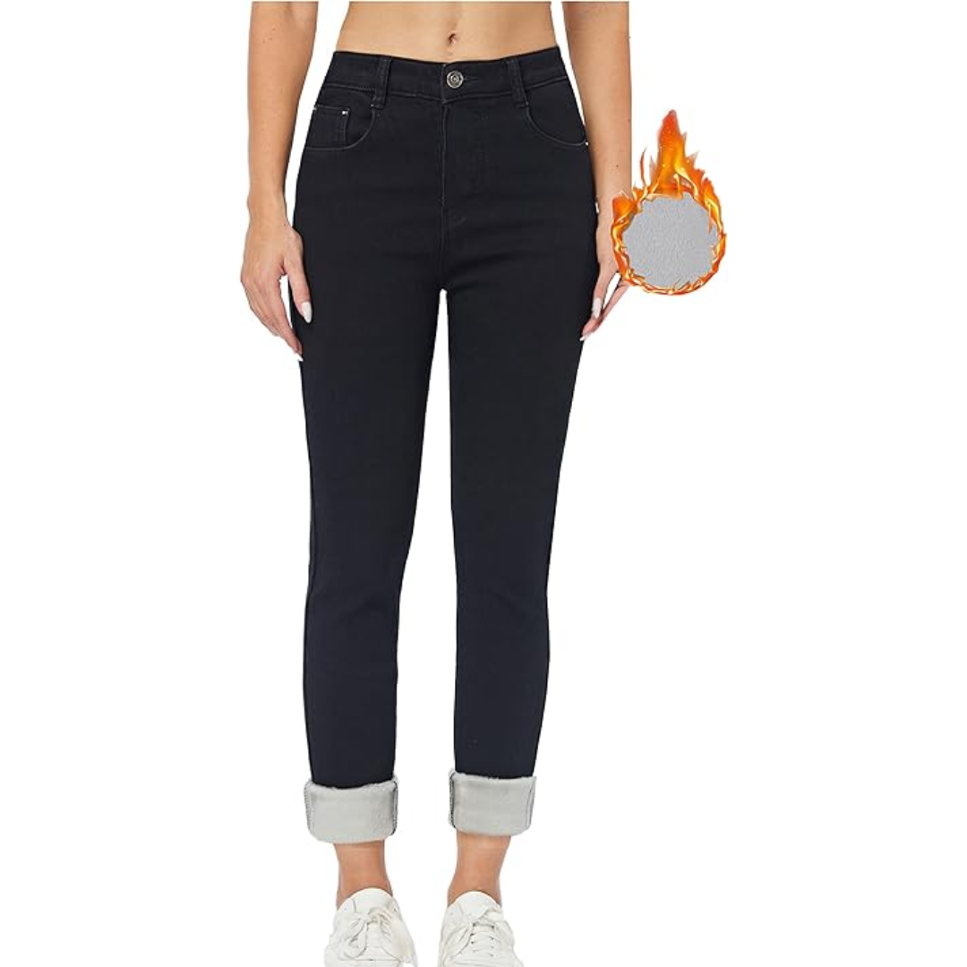 Fleece gevoerde jeans - Hoge taille - Winter - Skinny jeans - Damesjeans-Boutique Moda