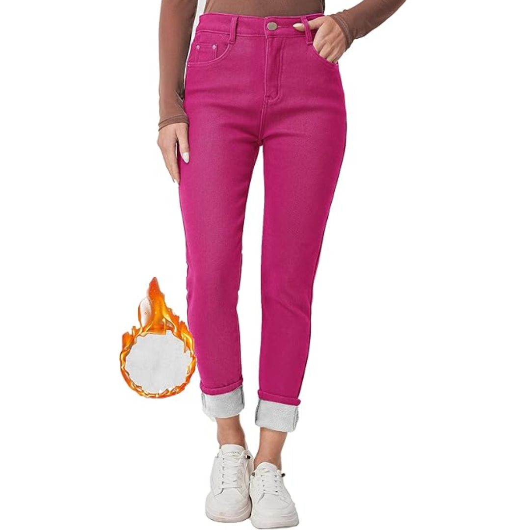 Fleece gevoerde jeans - Hoge taille - Winter - Skinny jeans - Damesjeans-Boutique Moda