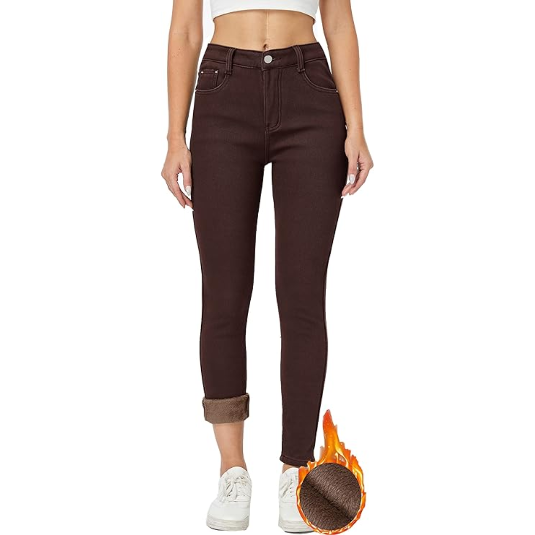 Fleece gevoerde jeans - Hoge taille - Winter - Skinny jeans - Damesjeans-Boutique Moda
