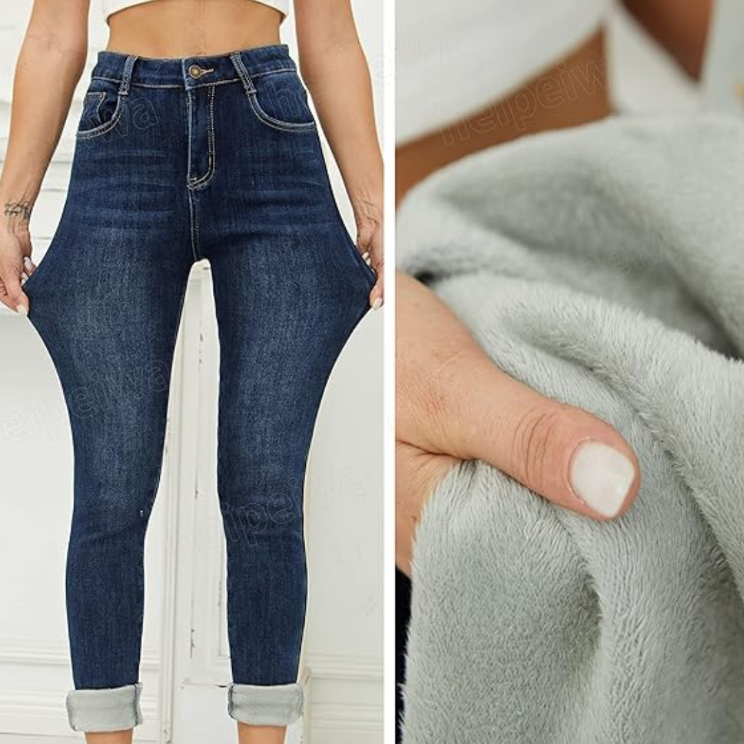 Fleece gevoerde jeans - Hoge taille - Winter - Skinny jeans - Damesjeans-Boutique Moda