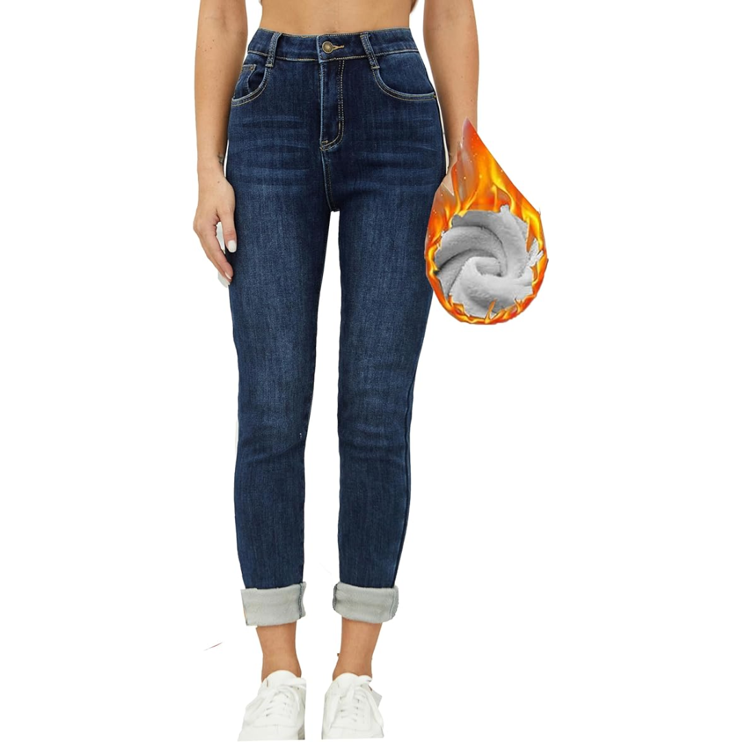 Fleece gevoerde jeans - Hoge taille - Winter - Skinny jeans - Damesjeans-Boutique Moda
