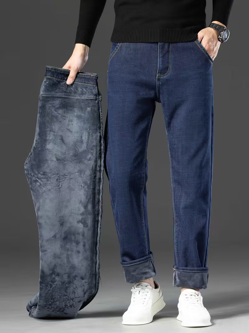 Fleece gevoerde jeans - Stretch jeans met rechte pijpen voor heren-Boutique Moda