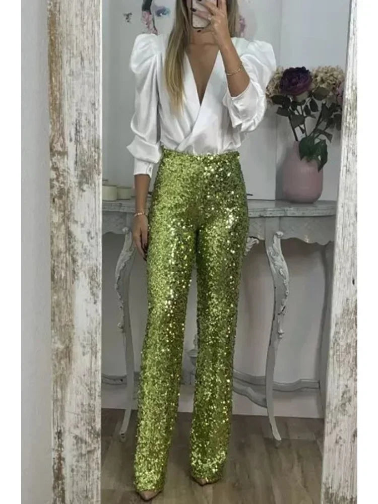 Fonkelende Broek | Glitter | Uitlopend | Feestbroek | Paillettenbroek Dames-Boutique Moda