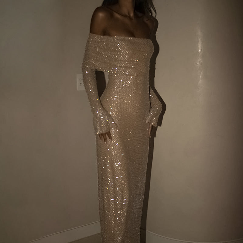 Fonkelende Jurk - Elegant - Off-Shoulder - Maxi Jurk - Feestjurk-Boutique Moda