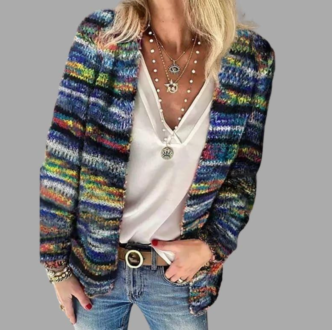 Gebreid vest - Warm - Open Front - Gestreept Vest - Dames Knitwear-Boutique Moda