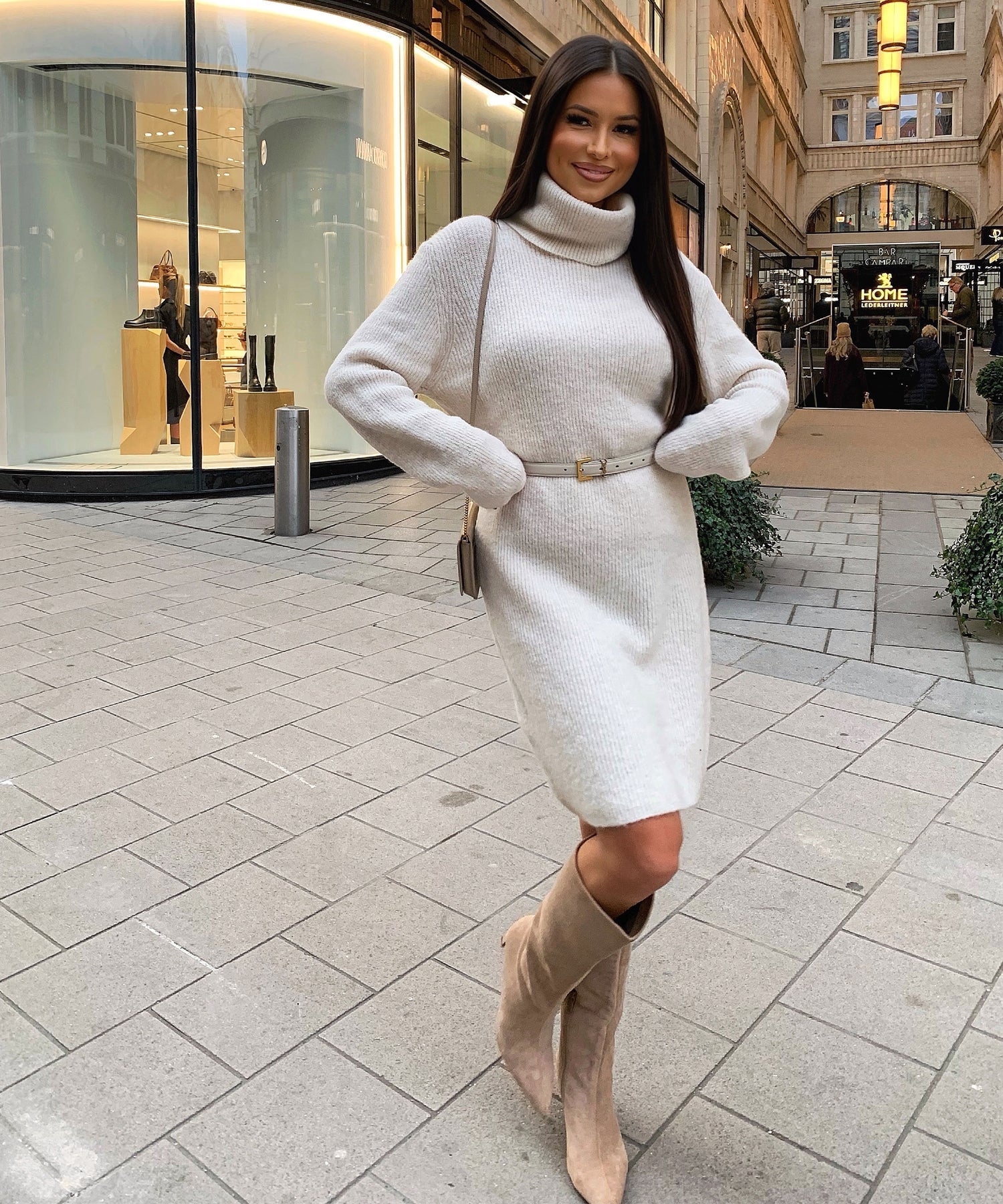 Gebreide Jurk | Geribbeld | Lange mouwen | Coltrui-jurk | Jumperjurk-Boutique Moda