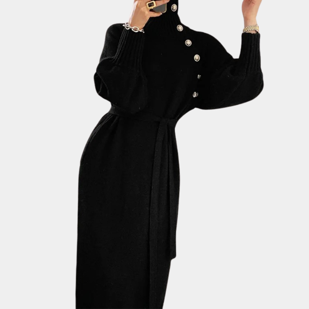 Gebreide Jurk - Lange Mouwen - Losse Pasvorm - Maxi Gebreide Jurk - Winterjurk-Boutique Moda