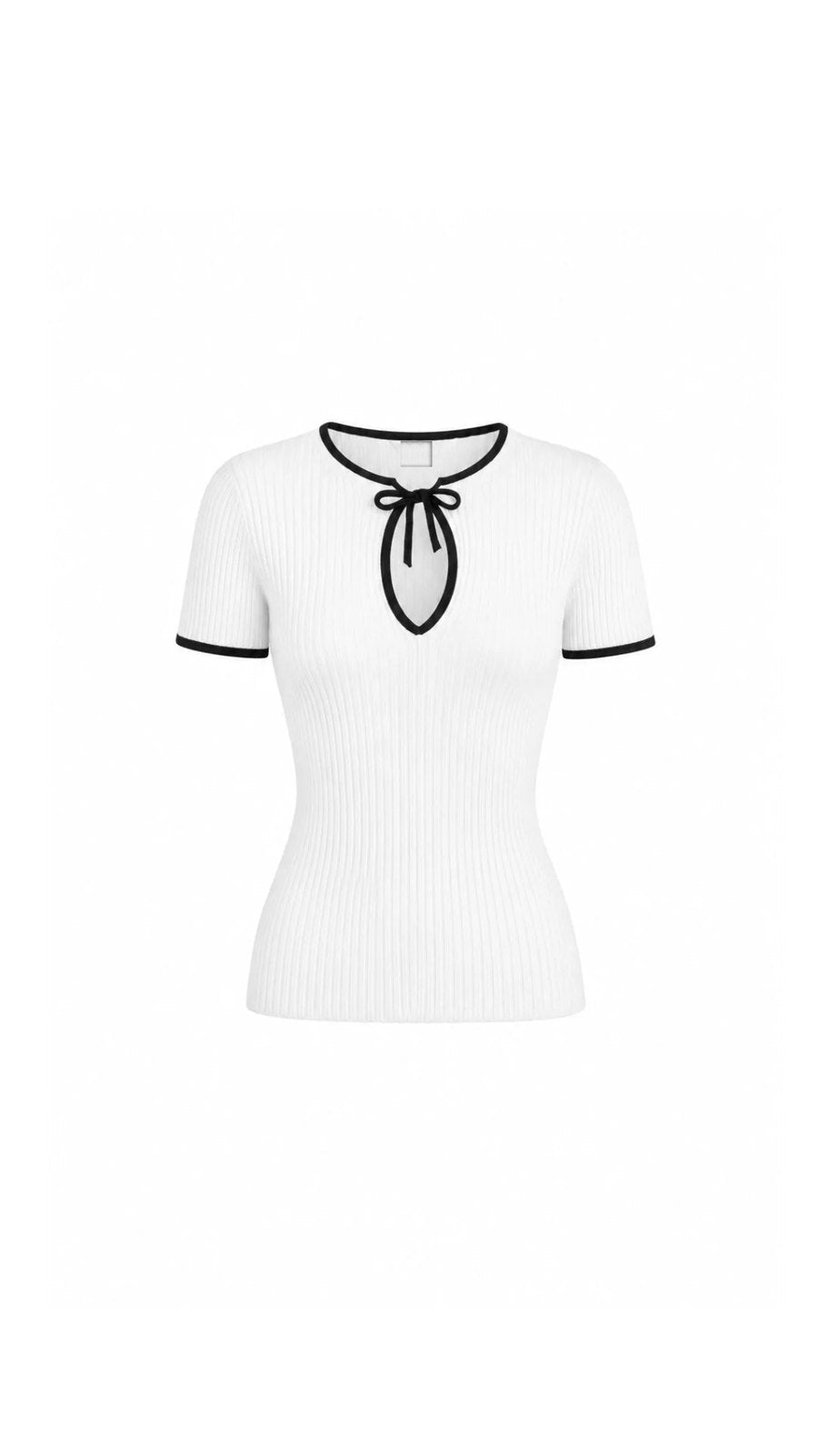 Gebreide Top Dames | Rib Top met Strik | Korte Mouw-Boutique Moda